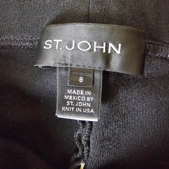St. John Black Wool Blend Dress Pants with 100% Leather Strip Down Side, Size 8 - Picture 8 of 9